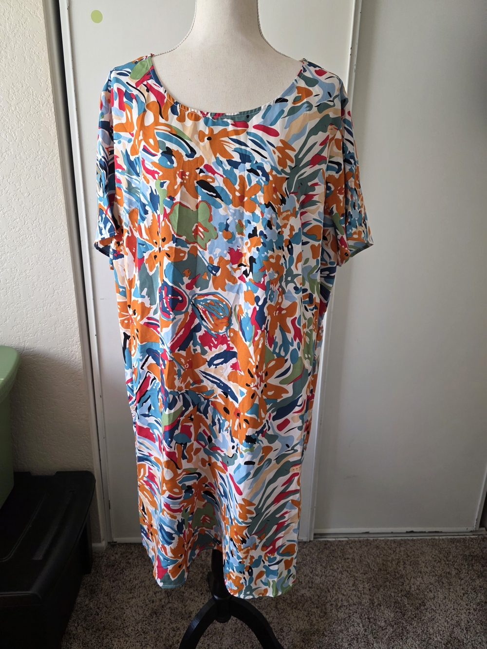 SHEIN Multicolor Abstract Floral Dress - Blue, Orange, Pink, Green